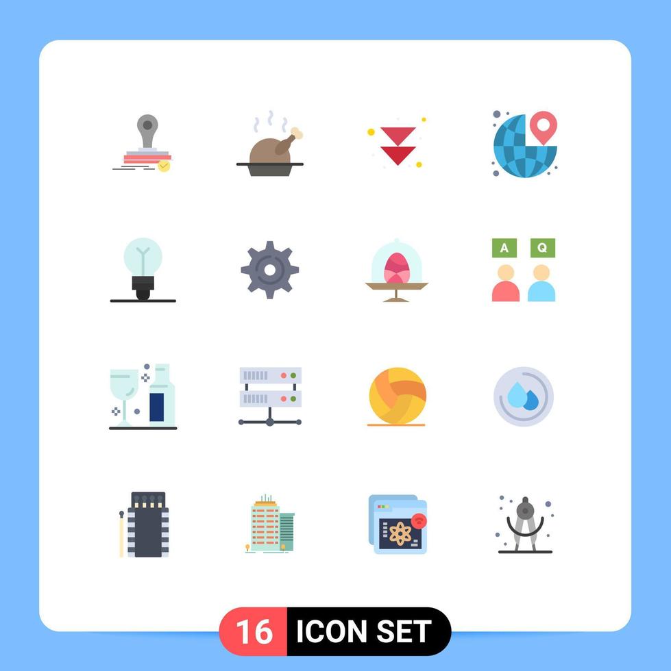 grupo de 16 signos y símbolos de colores planos para el logro de ideas paquete editable de elementos creativos de diseño de vectores