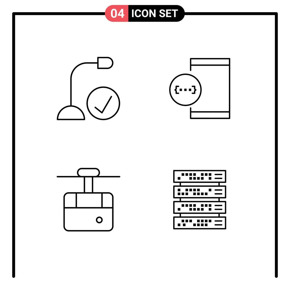 Mobile Interface Line Set of 4 Pictograms of computers device gadget coding funicular Editable Vector Design Elements