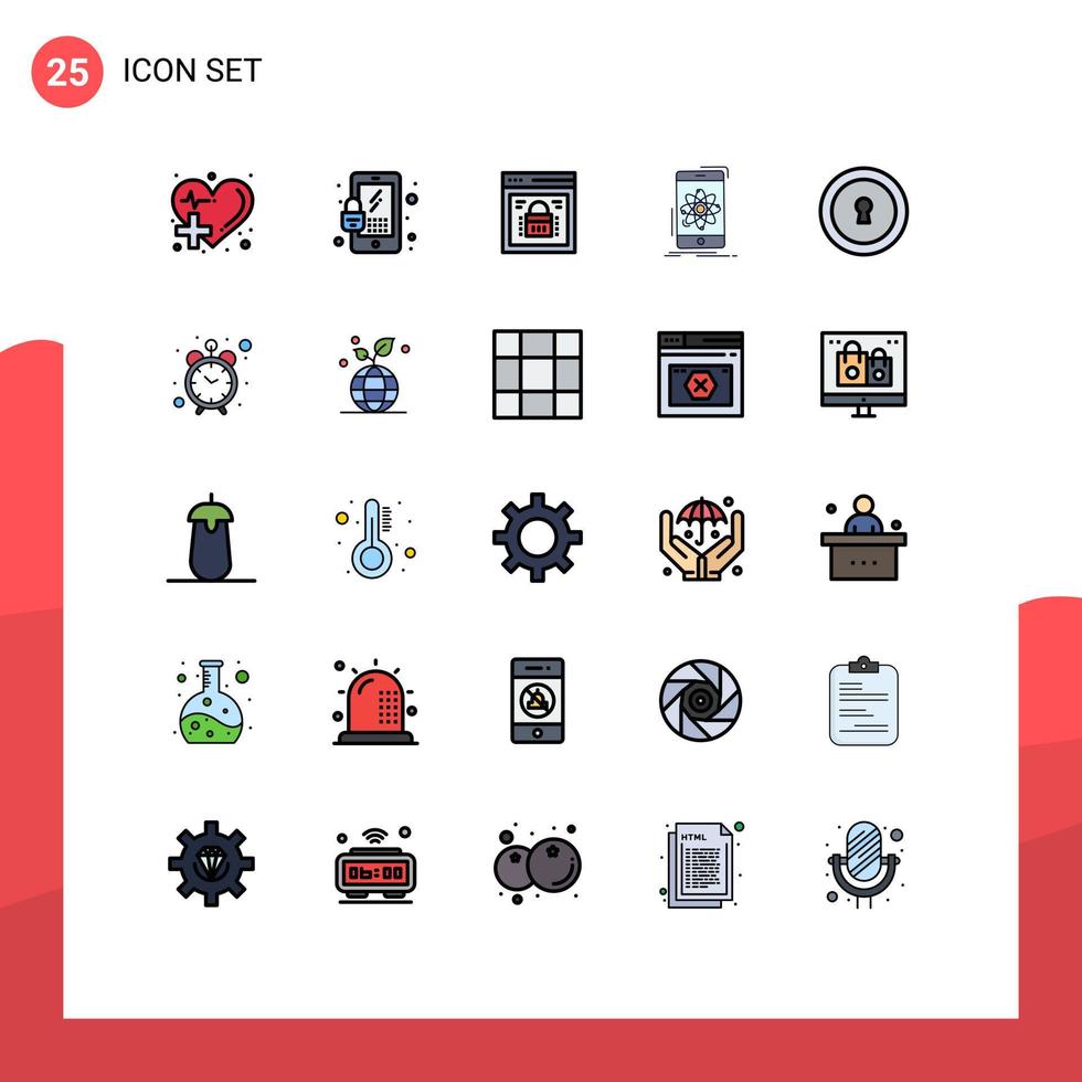 User Interface Pack of 25 Basic Filled line Flat Colors of science mobile information security information web security Editable Vector Design Elements