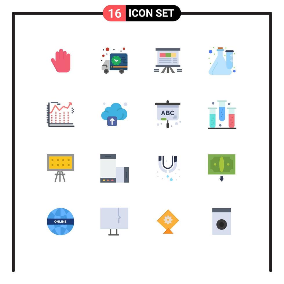 16 signos universales de color plano símbolos de laboratorio bancario presentación cultura de laboratorio paquete editable de elementos de diseño de vectores creativos