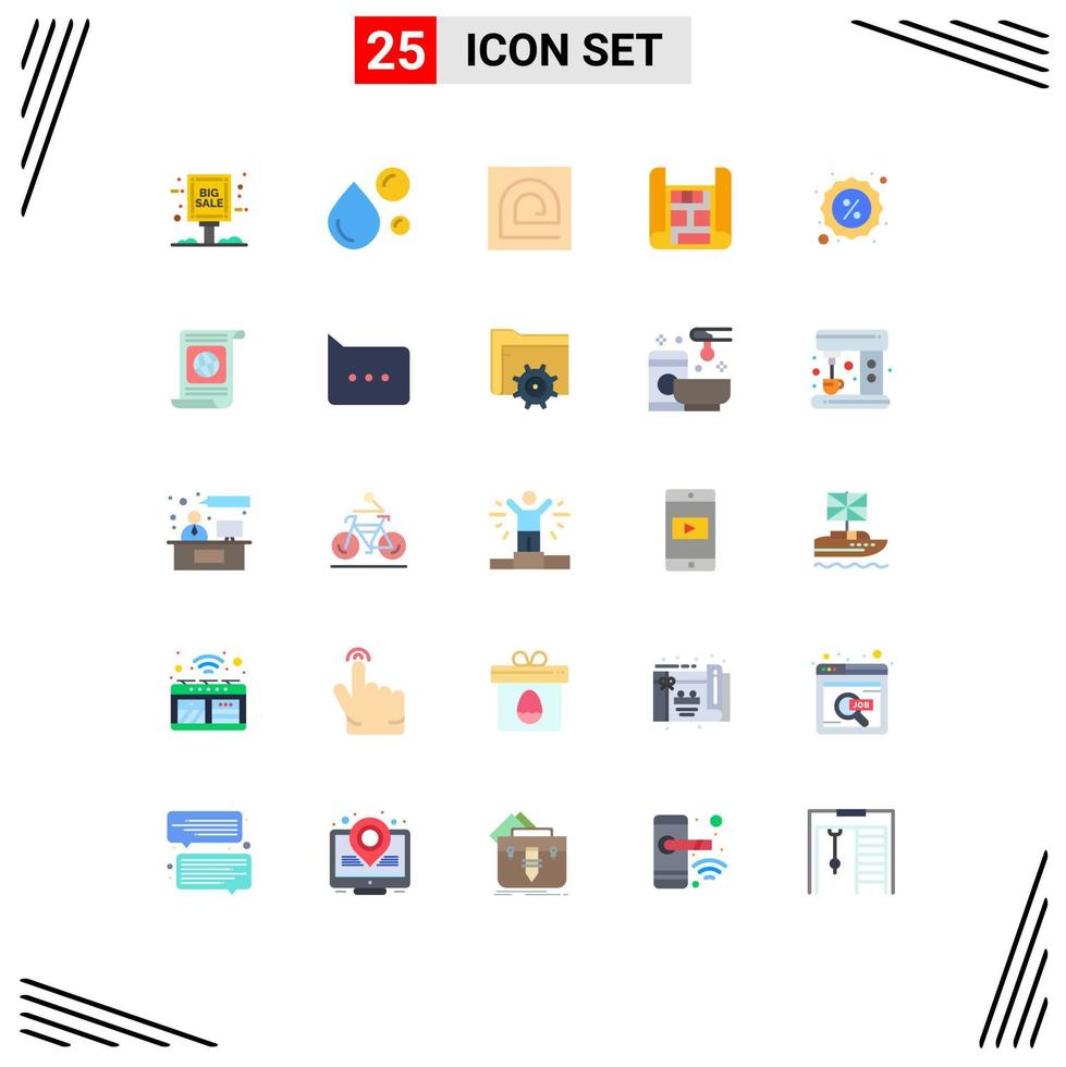 Pack of 25 creative Flat Colors of discount construction omega map password Editable Vector Design Elements