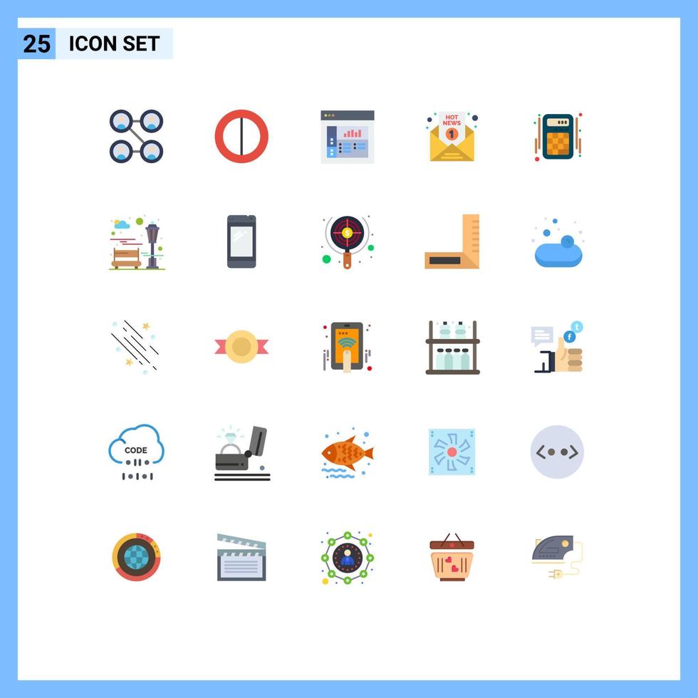 25 Thematic Vector Flat Colors and Editable Symbols of bench interface breaking news interaction report Editable Vector Design Elements