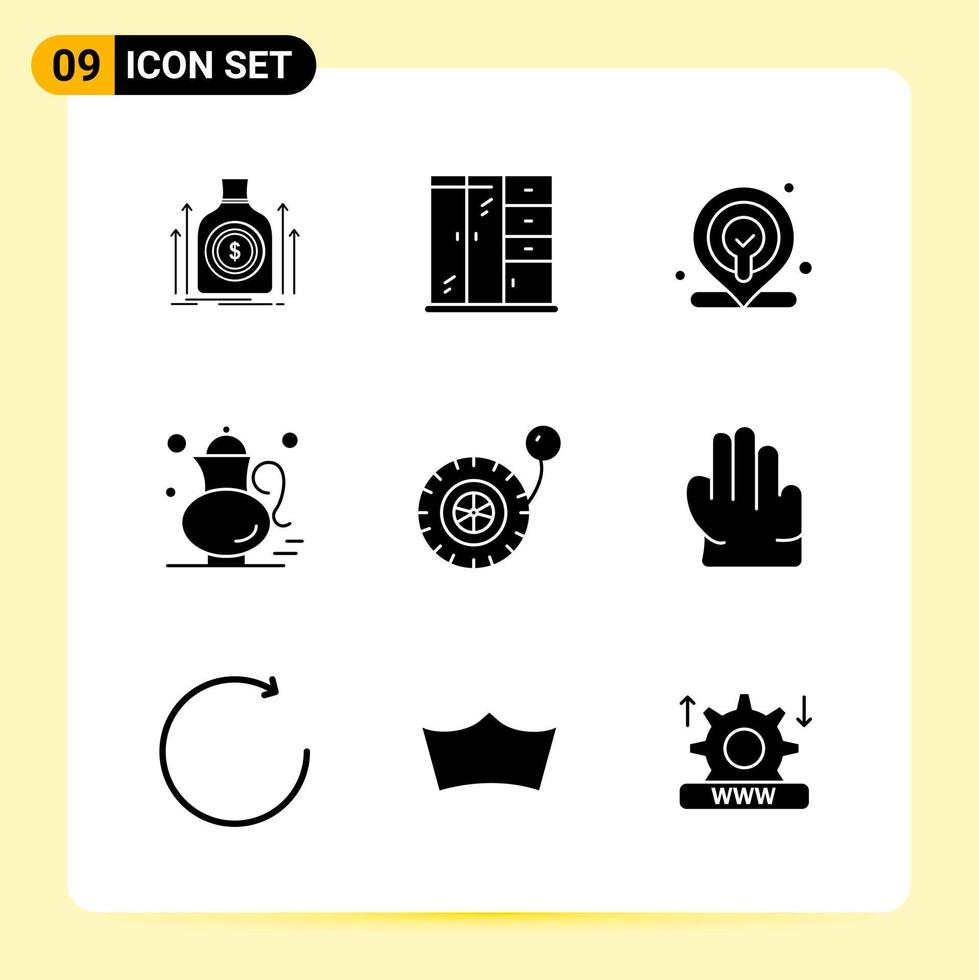 9 iconos creativos para el diseño moderno de sitios web y aplicaciones móviles receptivas 9 signos de símbolos de glifo sobre fondo blanco 9 paquete de iconos fondo de vector de icono negro creativo