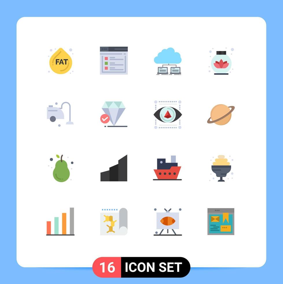 16 iconos creativos, signos y símbolos modernos de cuidado más limpio, datos de crema en la nube, paquete editable de elementos de diseño de vectores creativos
