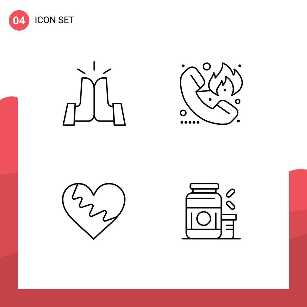 4 Universal Filledline Flat Colors Set for Web and Mobile Applications best heart high fire like Editable Vector Design Elements