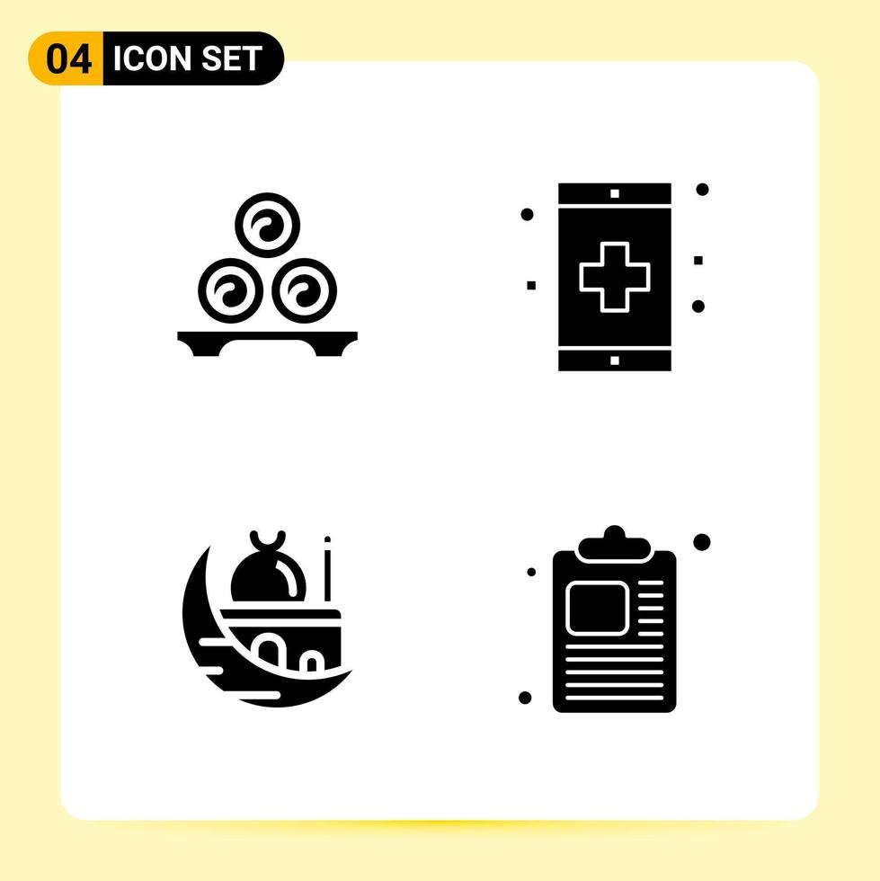 4 Creative Icons for Modern website design and responsive mobile apps. 4 Glyph Symbols Signs on White Background. 4 Icon Pack. vector
