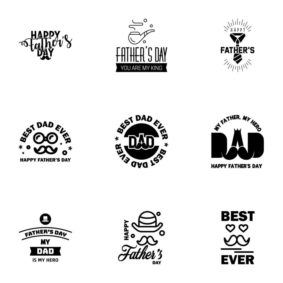 Set of Happy Fathers day elements 9 Black Vector illustration Editable Vector Design Elements