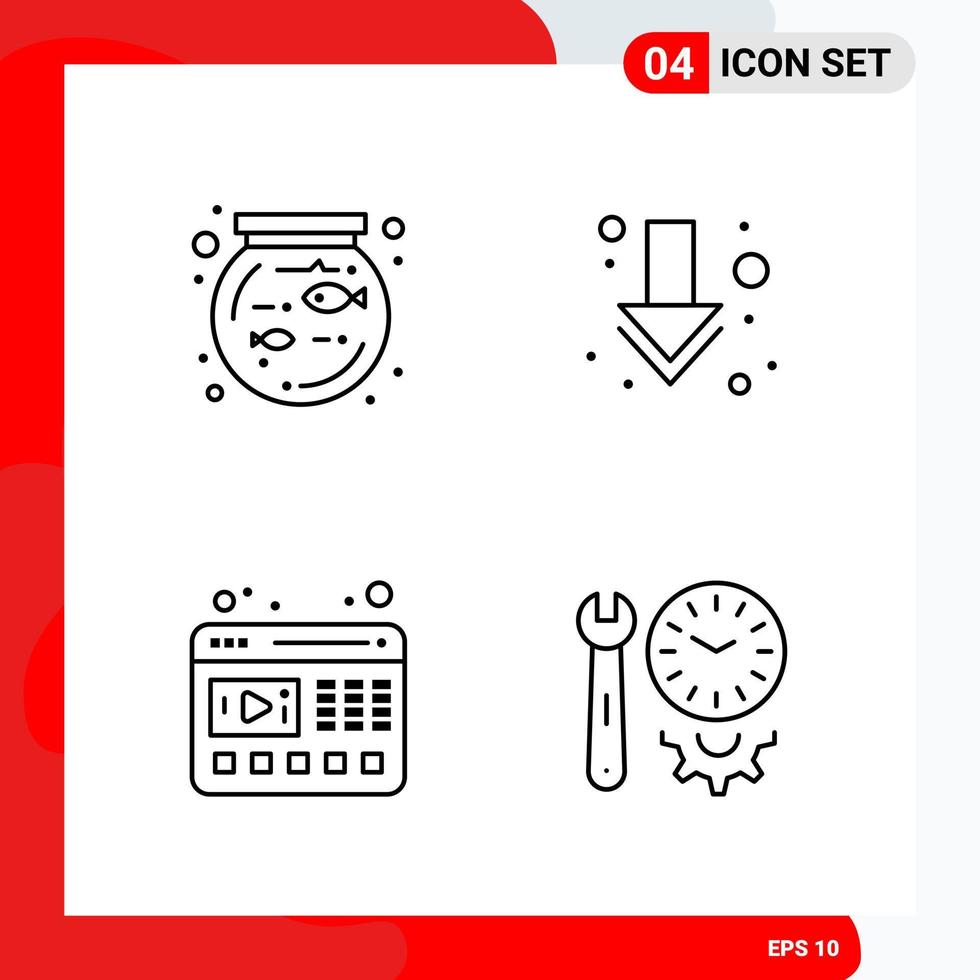 Creative Set of 4 Universal Outline Icons isolated on White Background. vector