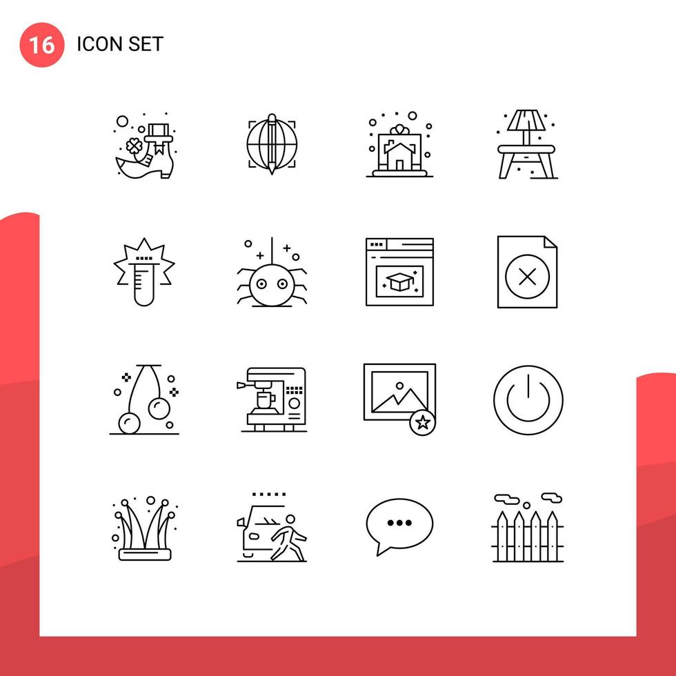 grupo de símbolos de iconos universales de 16 contornos modernos de elementos de diseño de vectores editables para el hogar de regalo de tubo médico