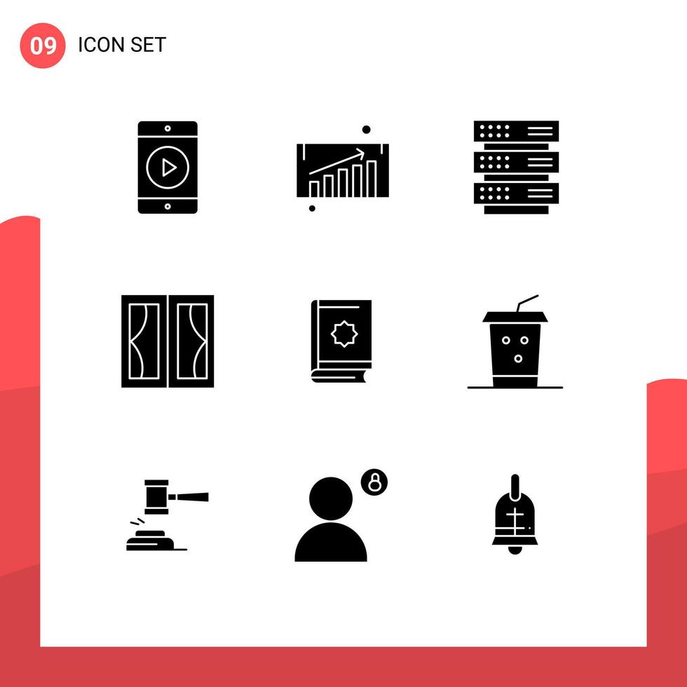 Group of 9 Modern Solid Glyphs Set for islam quran storage house furniture Editable Vector Design Elements