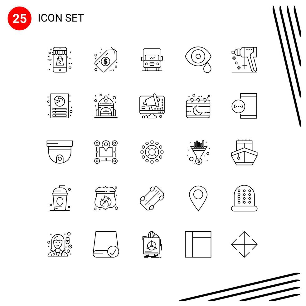 Line Pack of 25 Universal Symbols of perforator drops transport science eye Editable Vector Design Elements