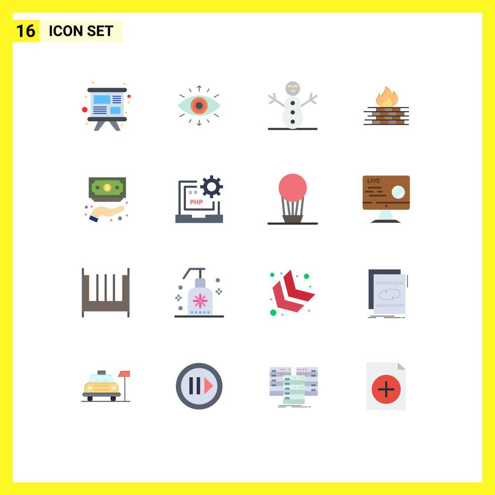 16 Universal Flat Color Signs Symbols of funds financing snowman security firewall Editable Pack of Creative Vector Design Elements