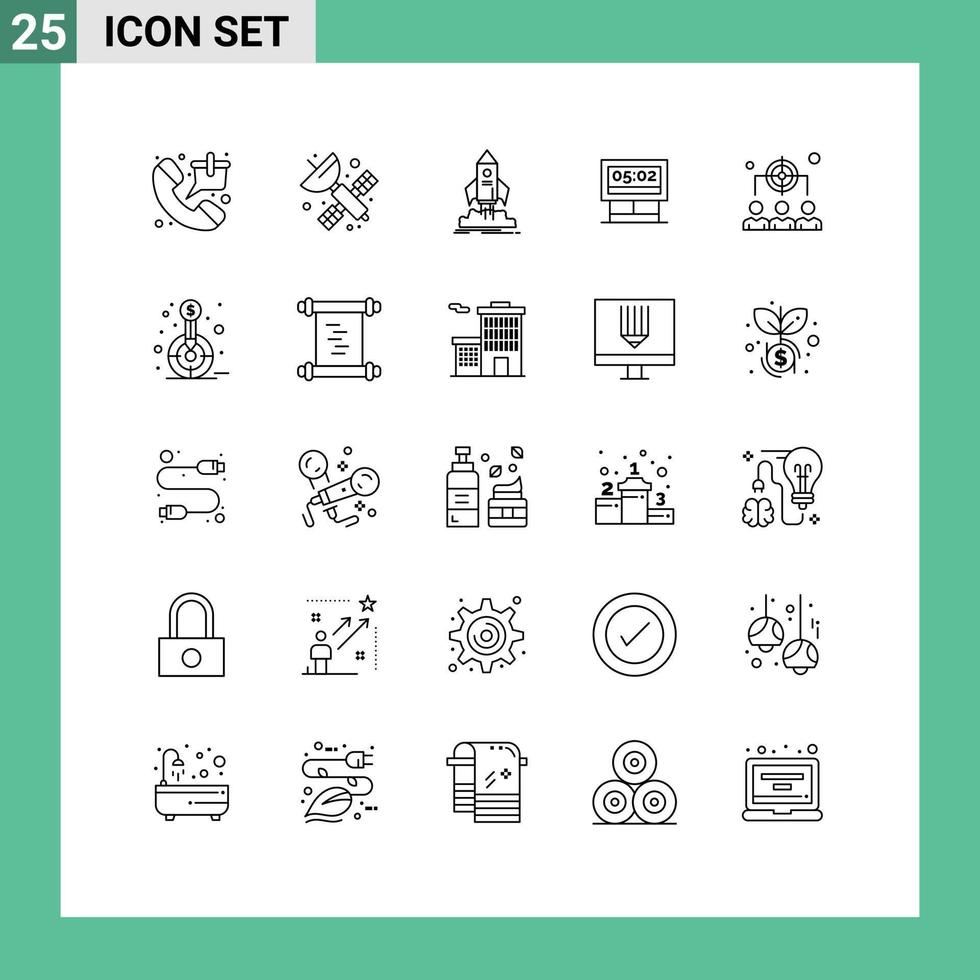 Group of 25 Lines Signs and Symbols for scoreboard game science board shuttle Editable Vector Design Elements