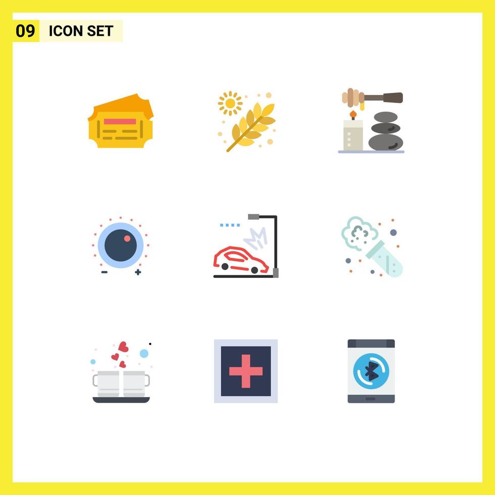 Pack of 9 Modern Flat Colors Signs and Symbols for Web Print Media such as car sound relax level control Editable Vector Design Elements