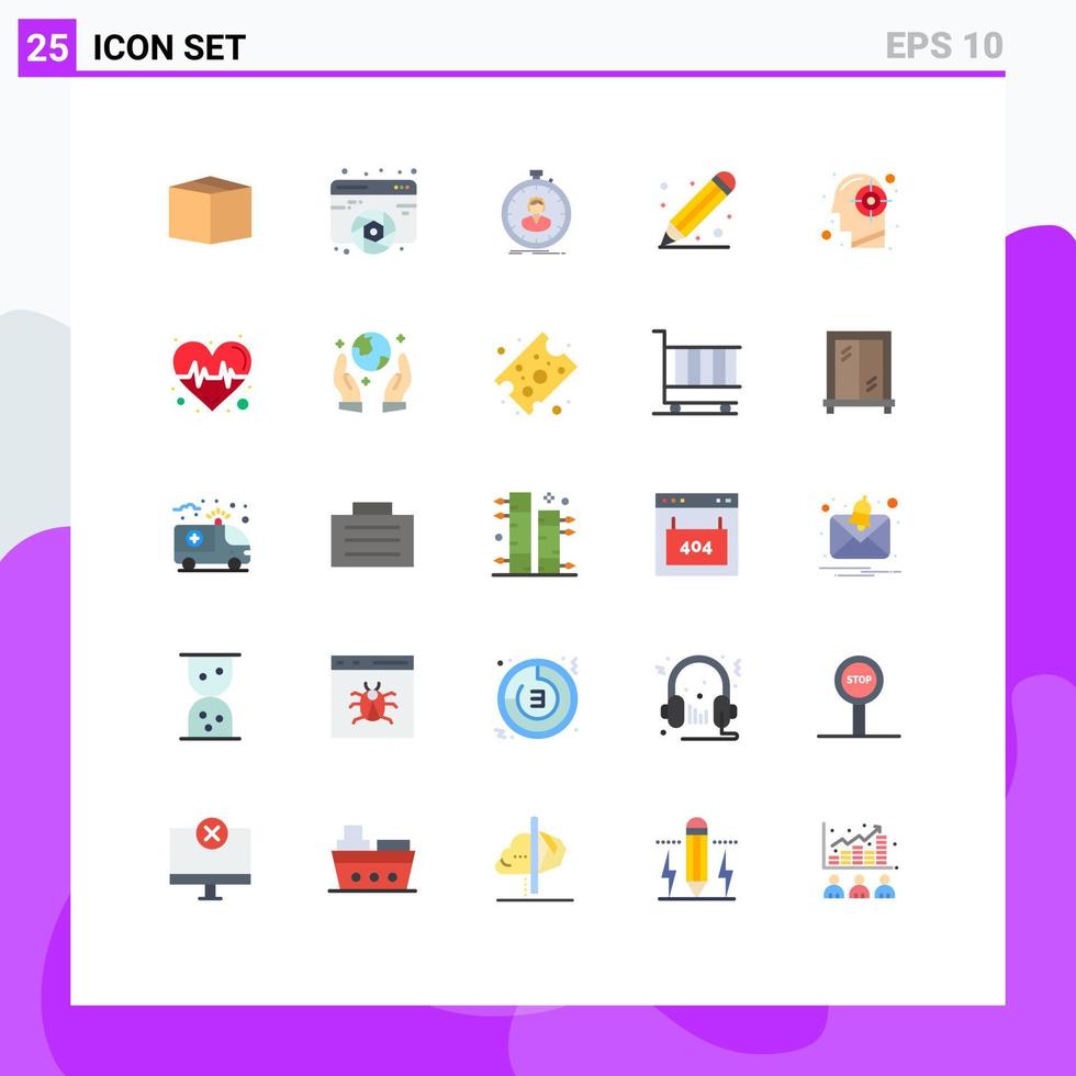 conjunto de pictogramas de 25 colores planos simples de elementos de diseño de vector editables de regla rápida de la escuela de meta