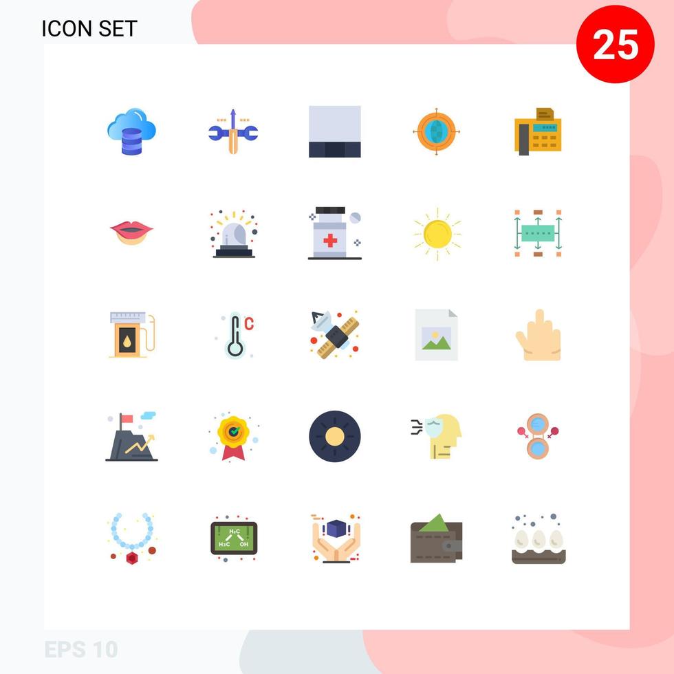 Pack of 25 creative Flat Colors of fax machine phone grid fax target Editable Vector Design Elements