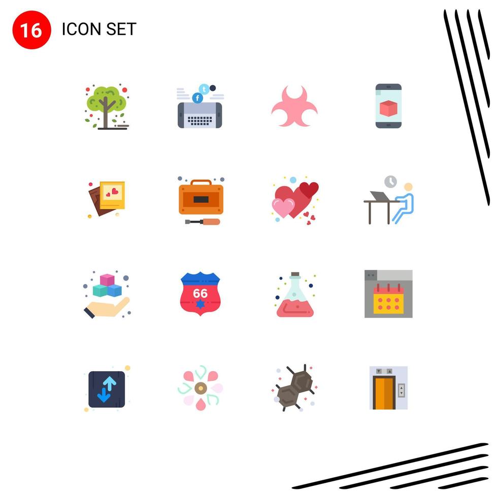 grupo de 16 signos y símbolos de colores planos para el paquete editable de elementos creativos de diseño de vectores de ciencia celular de twitter
