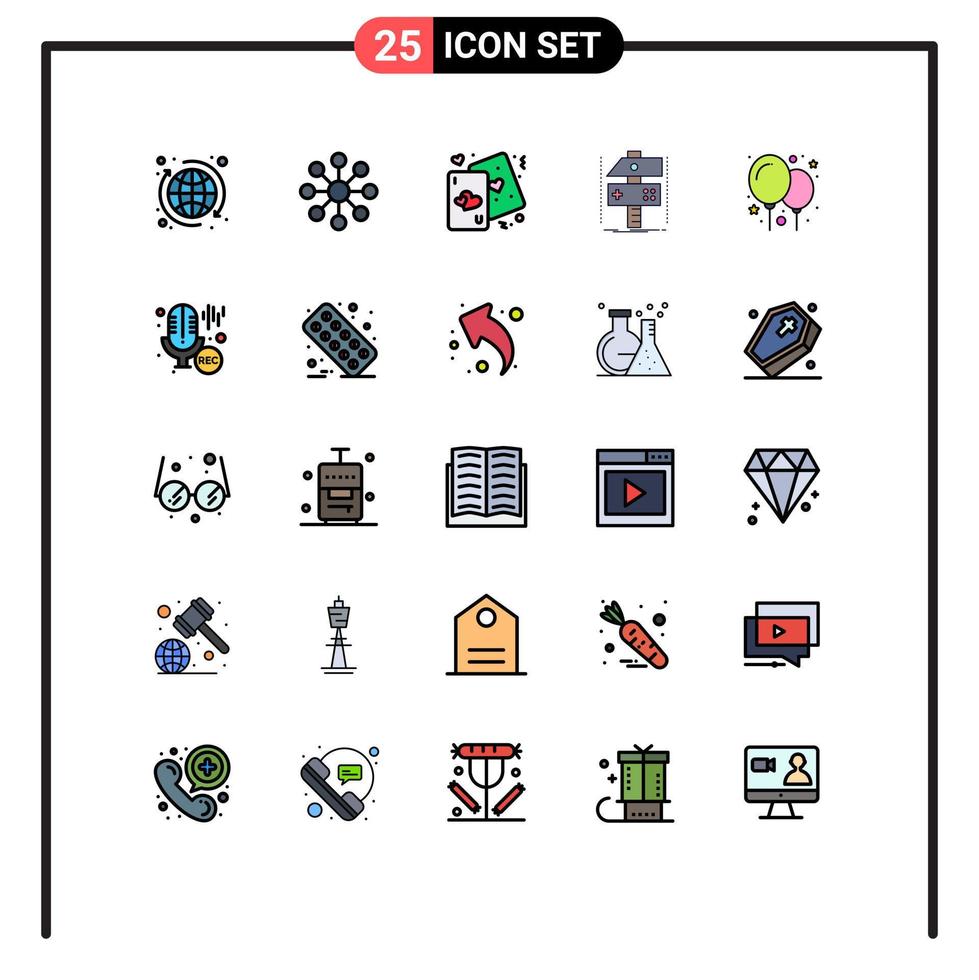 Mobile Interface Filled line Flat Color Set of 25 Pictograms of balloon developer heart develop build Editable Vector Design Elements