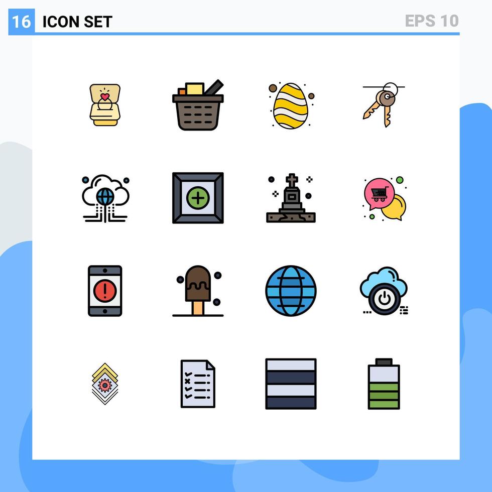 conjunto de 16 líneas rellenas de colores planos vectoriales en cuadrícula para claves de huevo de nube de datos elementos de diseño de vectores creativos editables clave