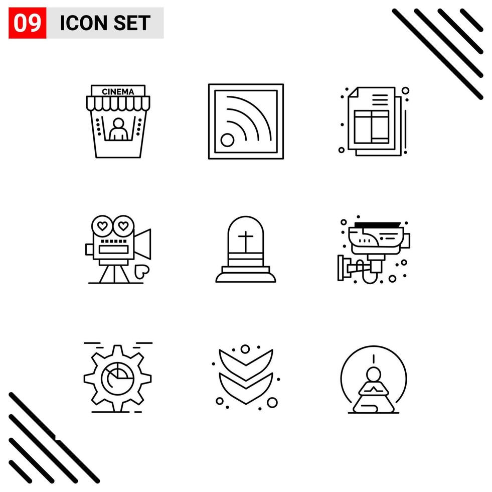 Pixle Perfect Set of 9 Line Icons. Outline Icon Set for Webite Designing and Mobile Applications Interface. vector