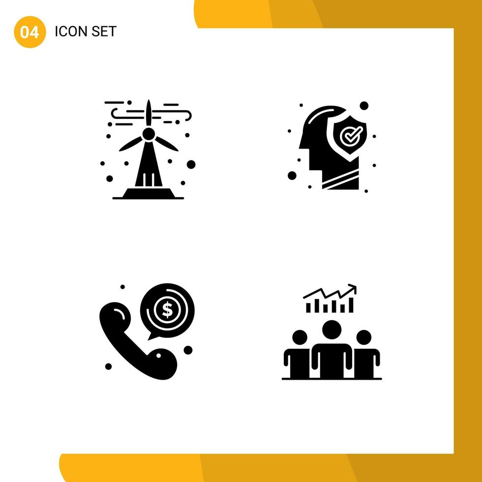4 Universal Solid Glyph Signs Symbols of ecology call sustainable human dollar Editable Vector Design Elements