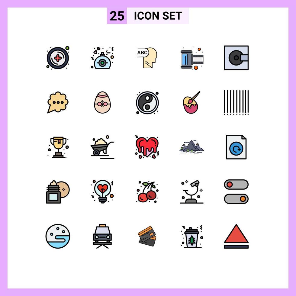 25 Thematic Vector Filled line Flat Colors and Editable Symbols of bubble products film minidisc devices Editable Vector Design Elements