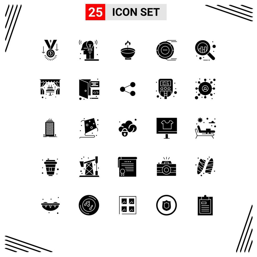 Stock Vector Icon Pack of 25 Line Signs and Symbols for analysis ligh idea lamp diwali Editable Vector Design Elements