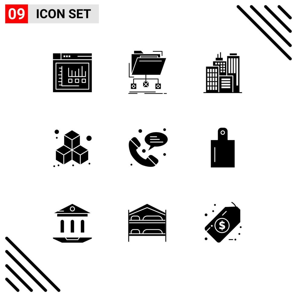 Pictogram Set of 9 Simple Solid Glyphs of food phone network web box Editable Vector Design Elements