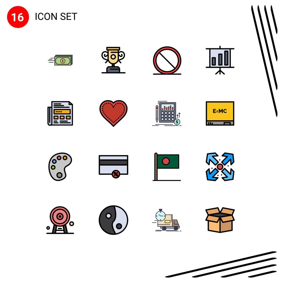 16 User Interface Flat Color Filled Line Pack of modern Signs and Symbols of paper newspaper block presentation business Editable Creative Vector Design Elements