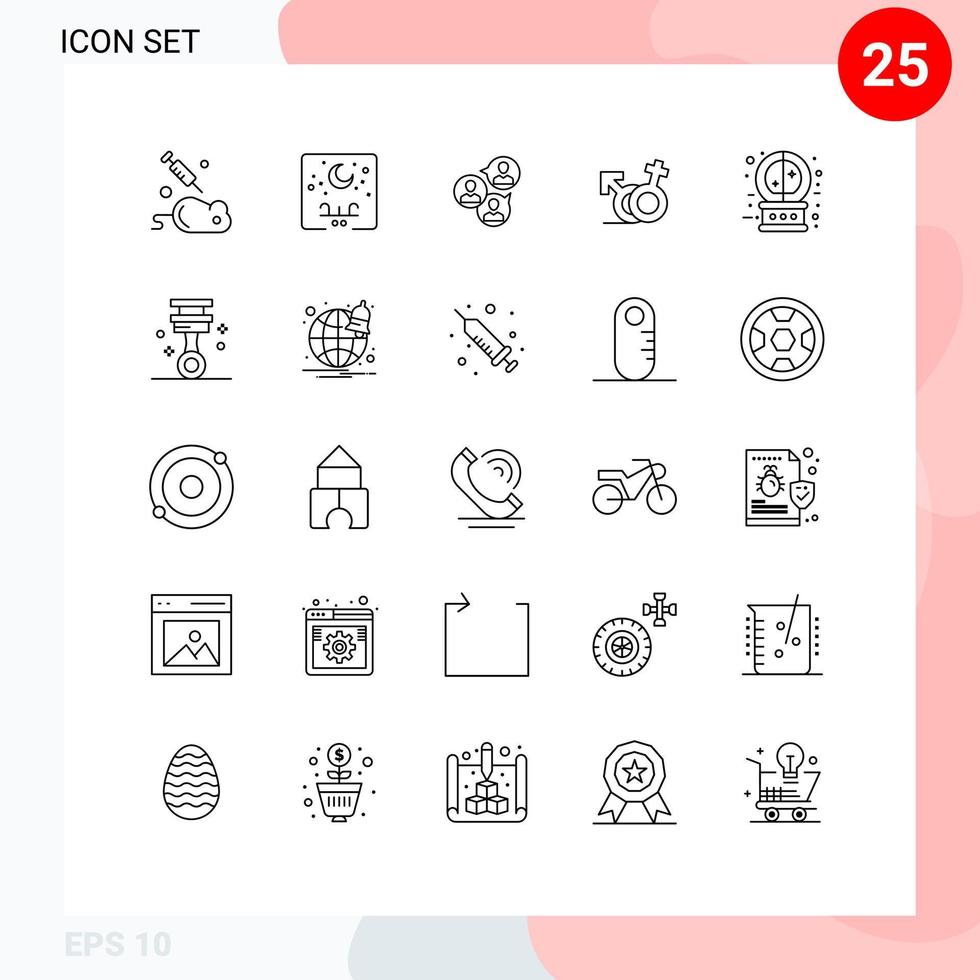 Mobile Interface Line Set of 25 Pictograms of female symbol moon gender group Editable Vector Design Elements