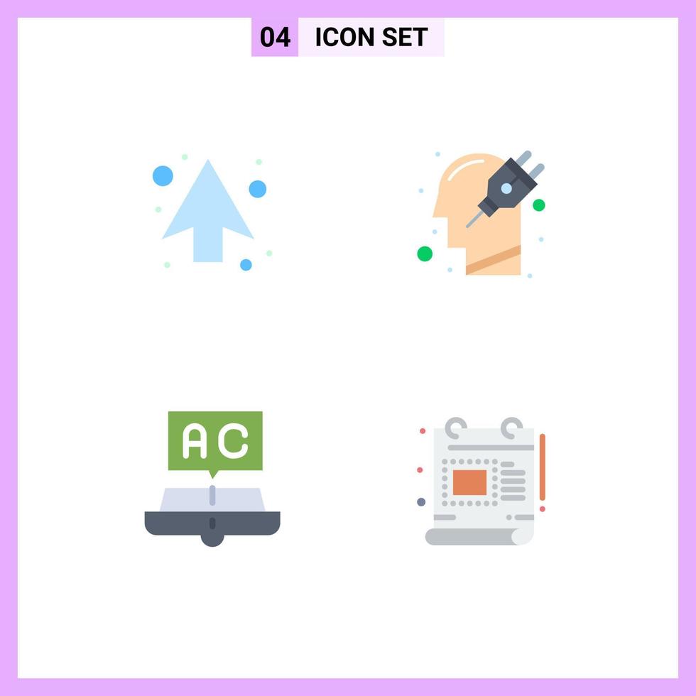 4 iconos planos universales establecidos para aplicaciones web y móviles dirección del libro de flechas aprendizaje mental elementos de diseño vectorial editables vector