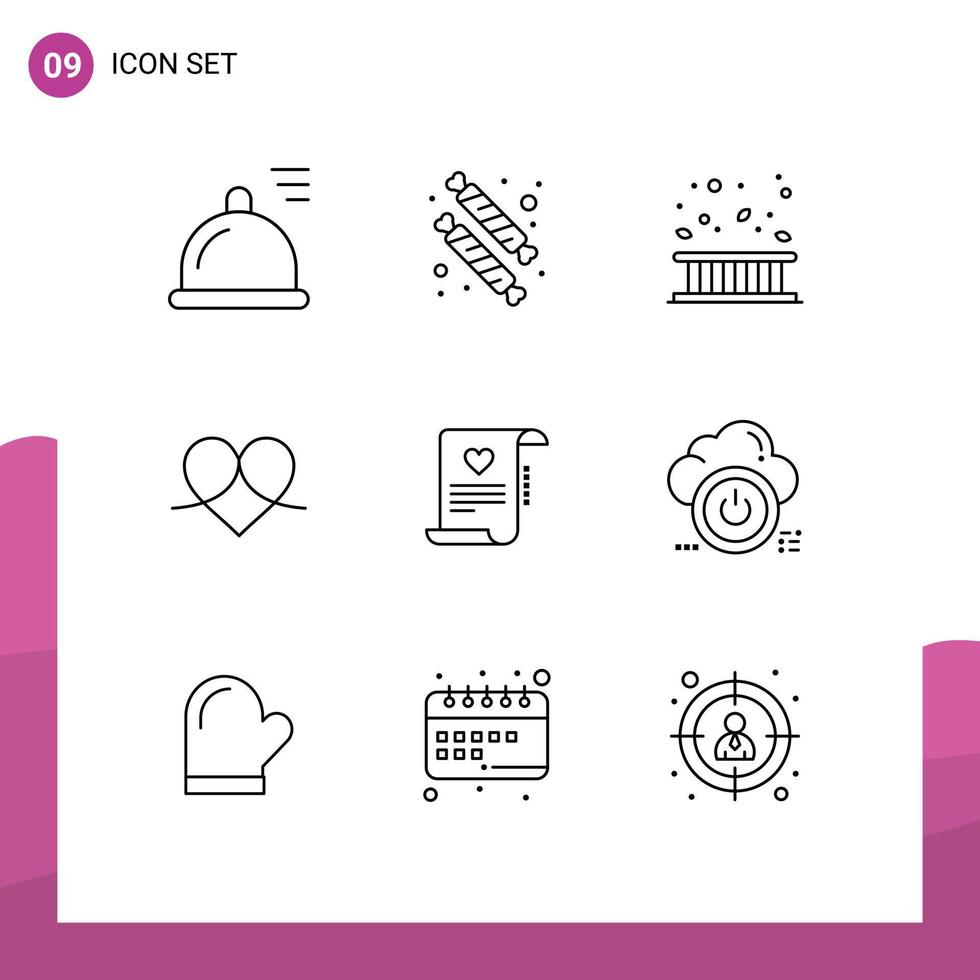 Set of 9 Modern UI Icons Symbols Signs for letter like border love gift Editable Vector Design Elements