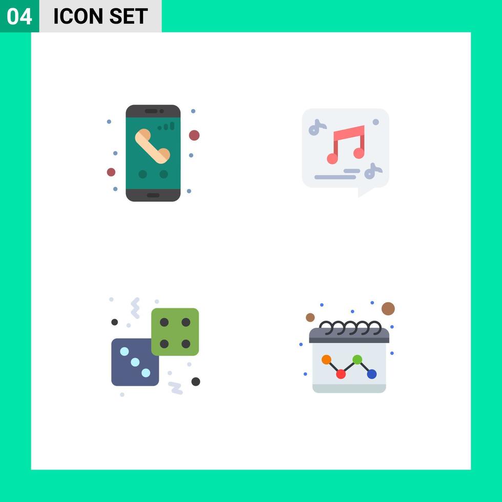 conjunto moderno de 4 iconos y símbolos planos, como la nota de la aplicación, el mensaje del teléfono, los elementos de diseño vectorial editables del casino vector