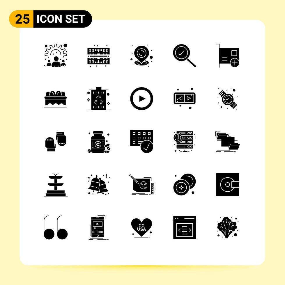 User Interface Pack of 25 Basic Solid Glyphs of hardware computers pin card search Editable Vector Design Elements