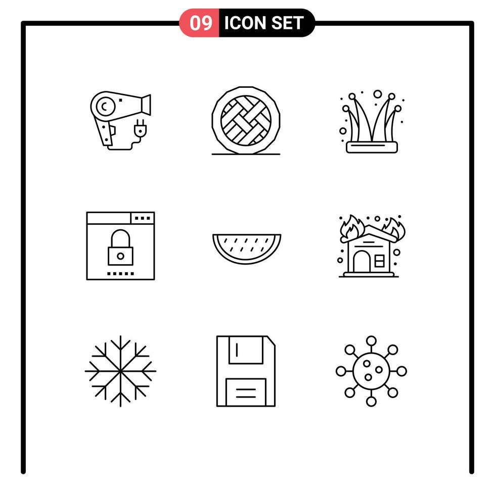 símbolos de iconos universales grupo de 9 esquemas modernos de medios de búsqueda motor de calabaza bromista elementos de diseño de vectores editables