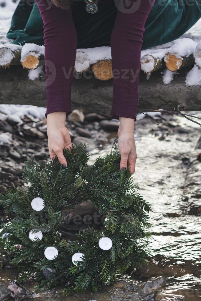 Close up Christmas wreath concept photo