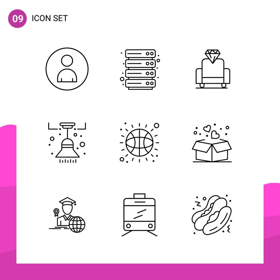 Outline Icon set. Pack of 9 Line Icons isolated on White Background for responsive Website Design Print and Mobile Applications. vector