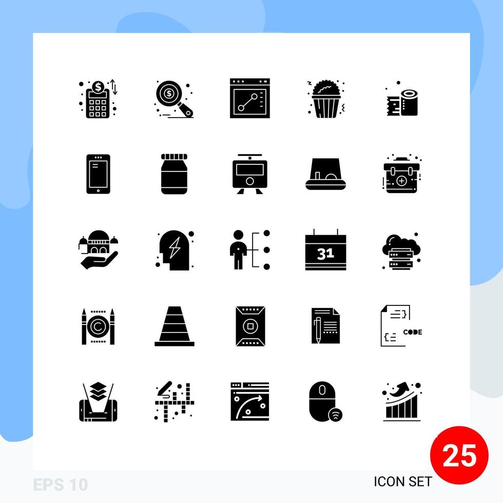Group of 25 Solid Glyphs Signs and Symbols for phone tissue paper draw paper roll food Editable Vector Design Elements