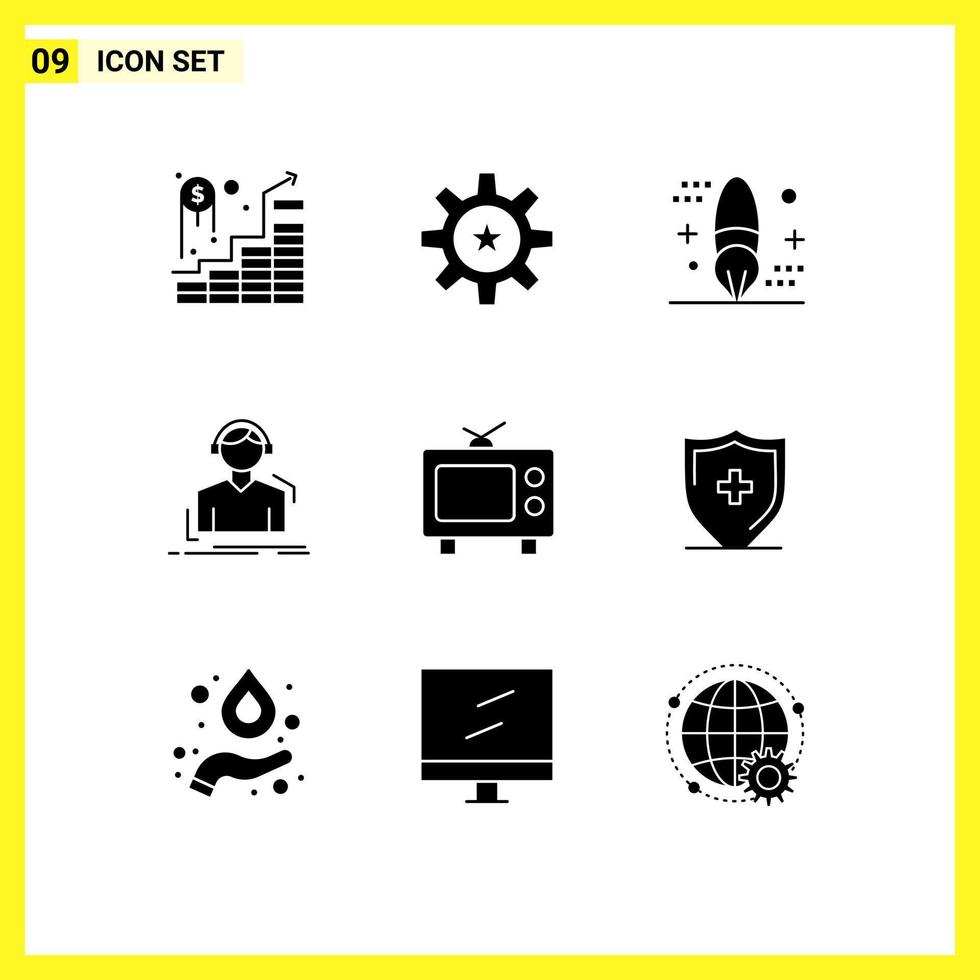 Mobile Interface Solid Glyph Set of 9 Pictograms of meloman headphones skill engineer development Editable Vector Design Elements