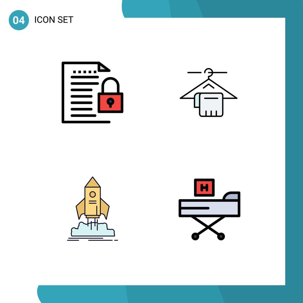 Filledline Flat Color Pack of 4 Universal Symbols of data launch padlock towel ship Editable Vector Design Elements