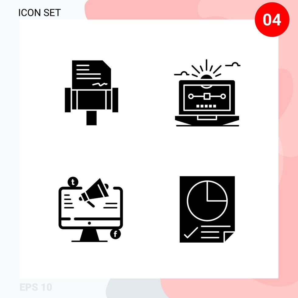 Vector Pack of 4 Icons in Solid Style. Creative Glyph Pack isolated on White Background for Web and Mobile.