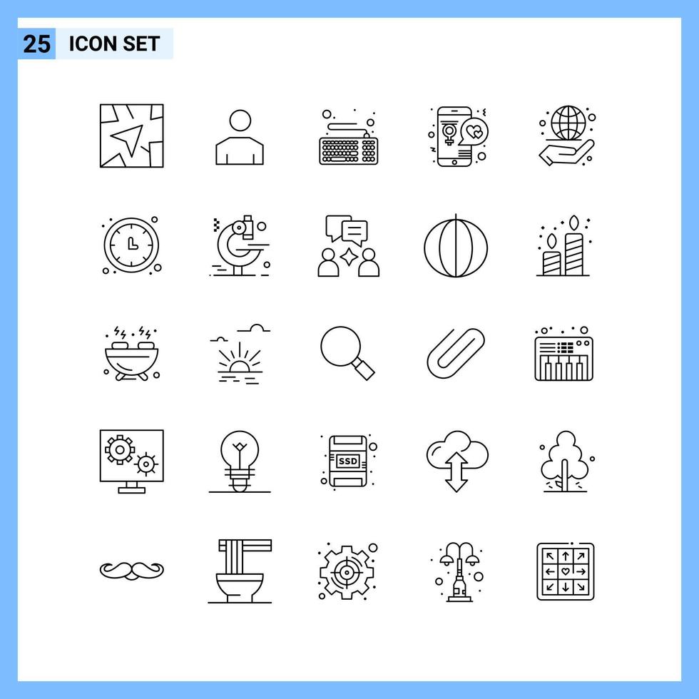 25 Icons. Line style Creative Outline Symbols. Black Line Icon Sign Isolated on White Background. vector