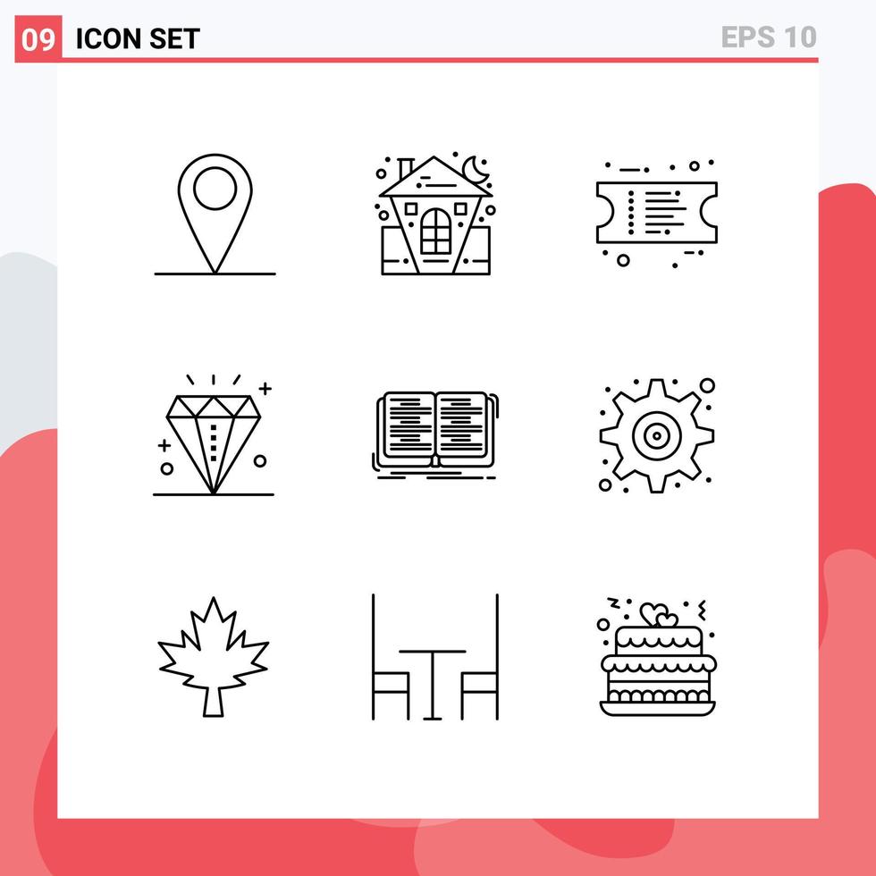 Set of 9 Modern UI Icons Symbols Signs for education holiday house event celebration Editable Vector Design Elements