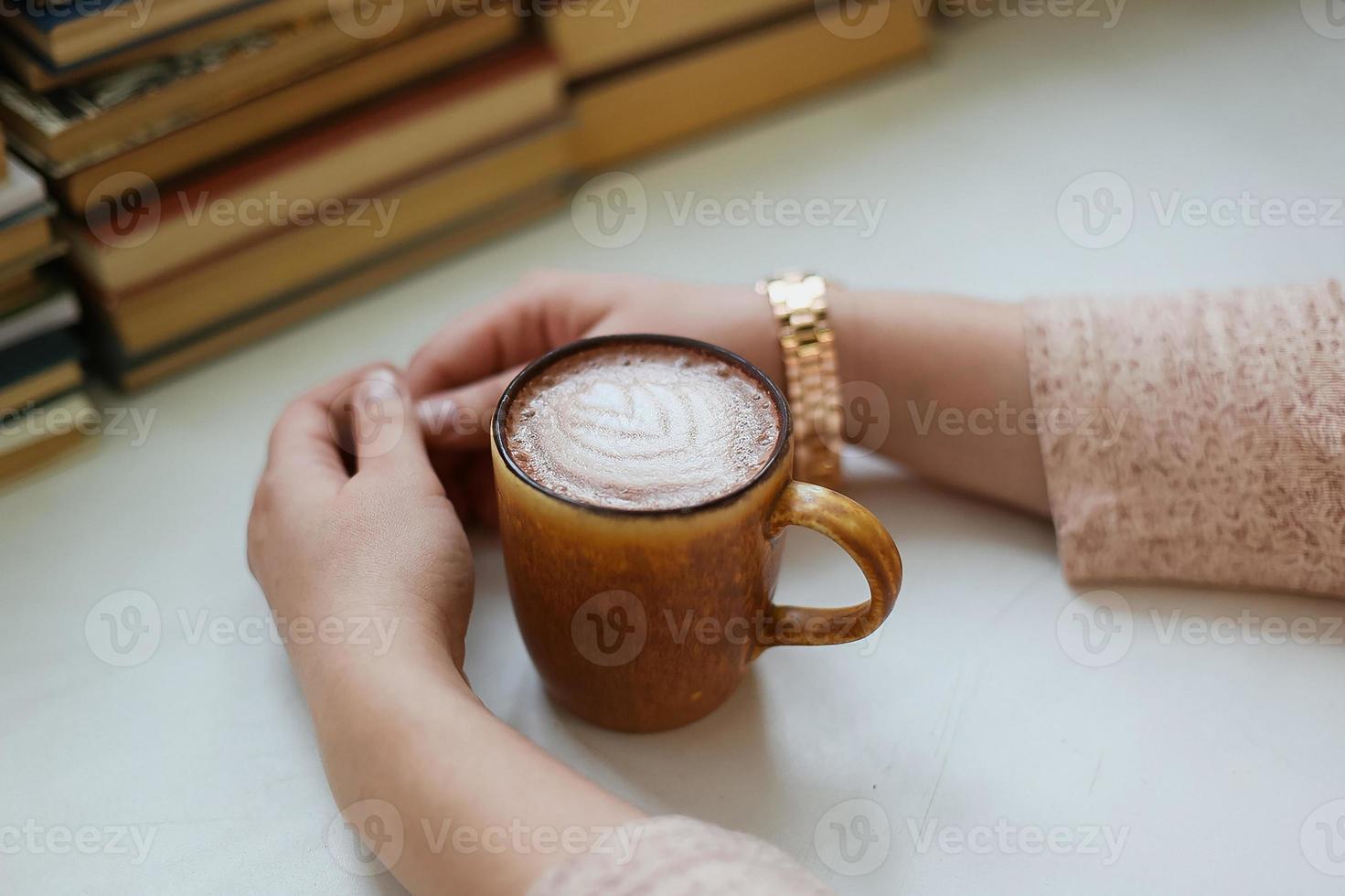Close up cappuccino cup concept photo