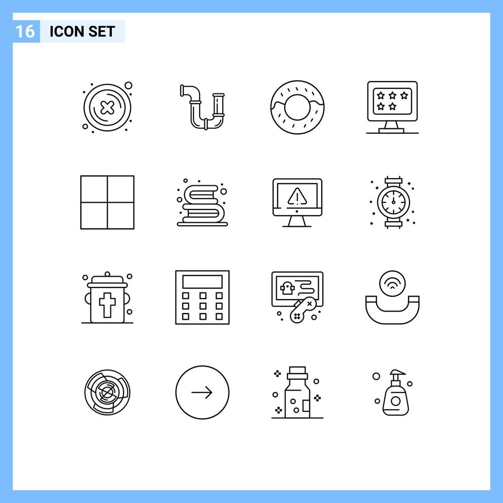 Mobile Interface Outline Set of 16 Pictograms of back to school grid water star monitor Editable Vector Design Elements