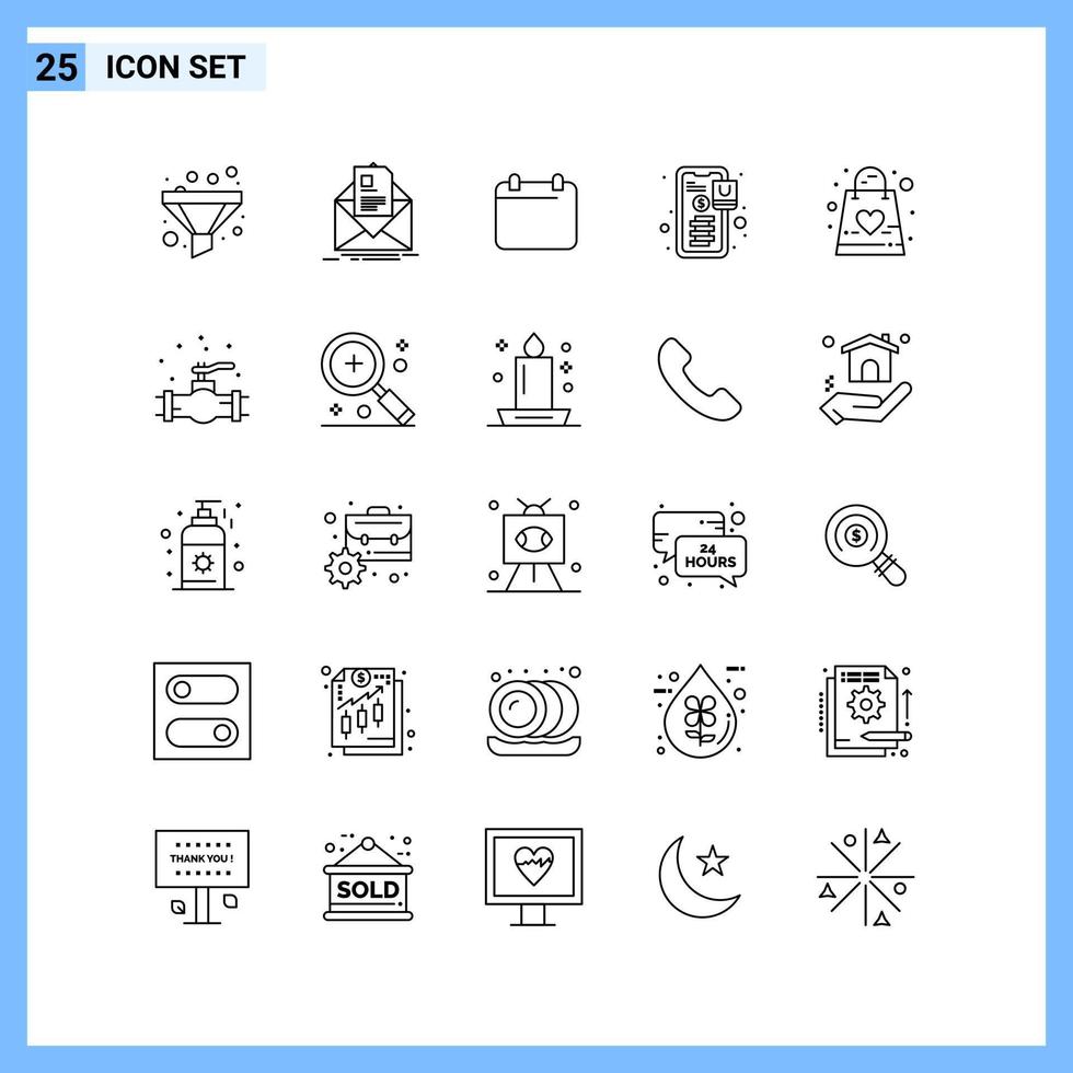 25 Icons. Line style Creative Outline Symbols. Black Line Icon Sign Isolated on White Background. vector