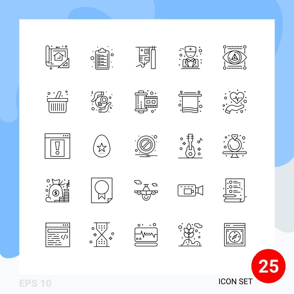 25 Universal Line Signs Symbols of model eye drip physician doctor Editable Vector Design Elements