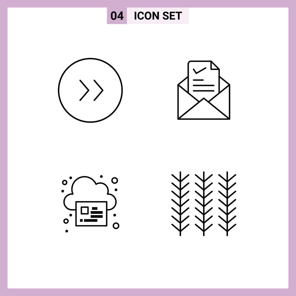 Line Pack of 4 Universal Symbols of arrows page mail tick cloud Editable Vector Design Elements