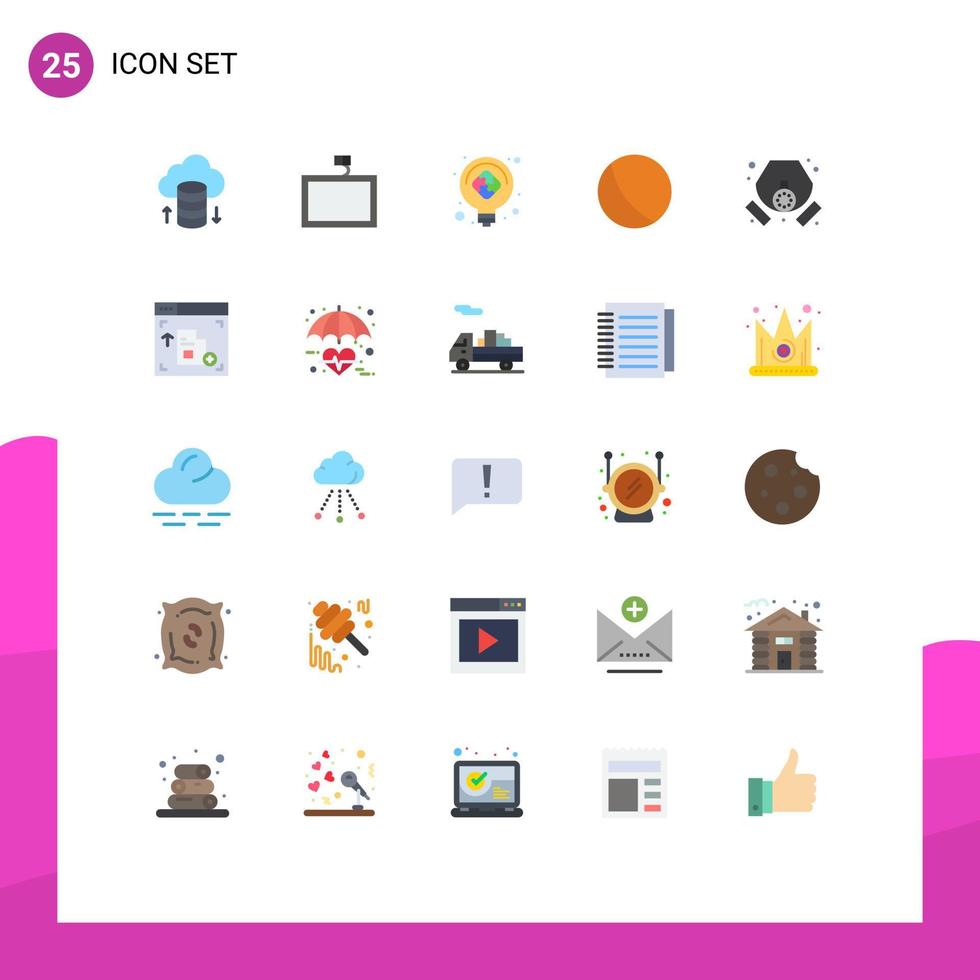 Pictogram Set of 25 Simple Flat Colors of interface pollution puzzle mask toy Editable Vector Design Elements