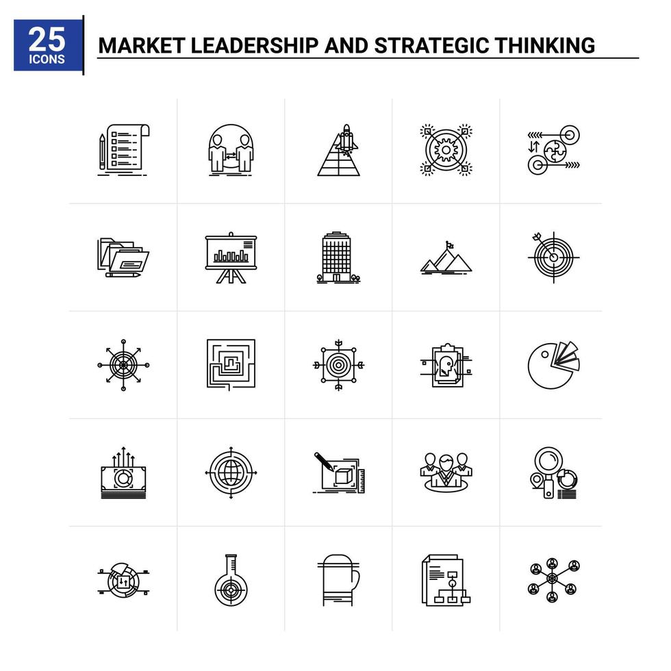 25 iconos de liderazgo de mercado y pensamiento estratégico establecen antecedentes vectoriales vector